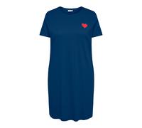 Jerseykleid ONLY CARMAKOMA "CARANITA LIFE S/S O-NECK ABK DRESS JRS", Damen, Gr. L, N-Gr, navy peony detail:solidunkel detail emb. heart poinsettia, Jersey, Obermaterial: 100% Baumwolle, bedruckt, unif