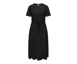 Jerseykleid ONLY CARMAKOMA "CARBLOOM LIFE S/S MAXI DRESS JRS", Damen, Gr. L, N-Gr, schwarz, Jersey, Obermaterial: 100% Baumwolle, unifarben, regular fit lang, Rundhals, Kleider Jerseykleid (44225745-L