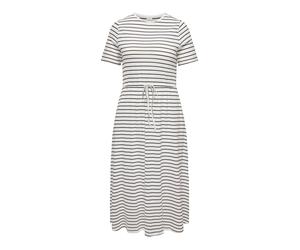 Jerseykleid ONLY CARMAKOMA "CARBLOOM LIFE S/S MAXI DRESS JRS", Damen, Gr. S, N-Gr, cloud dancer stripes:(dina) schwarz, Jersey, Obermaterial: 100% Baumwolle, gestreift, regular fit lang, Rundhals, Kle