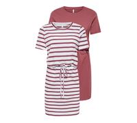 Jerseykleid ONLY CARMAKOMA "CARHAPPY LIFE S/S DRESS 2-PACK JRS ZL", Damen, Gr. L, N-Gr, apple butter pack:cloud dancer stripes (apple butter), Jersey, Obermaterial: 100% Baumwolle, gestreift, unifarbe