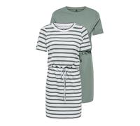 Jerseykleid ONLY CARMAKOMA "CARHAPPY LIFE S/S DRESS 2-PACK JRS ZL", Damen, Gr. L, N-Gr, laurel wreath pack:cloud dancer stripes (laurel wrealth), Jersey, Obermaterial: 100% Baumwolle, gestreift, unifa