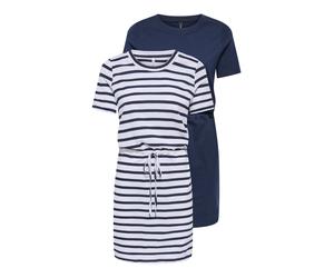 Jerseykleid ONLY CARMAKOMA "CARHAPPY LIFE S/S DRESS 2-PACK JRS ZL", Damen, Gr. L, N-Gr, navy blazer pack:cloud dancer stripes (navy blazer), Jersey, Obermaterial: 100% Baumwolle, gestreift, unifarben,