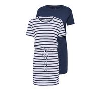 Jerseykleid ONLY CARMAKOMA "CARHAPPY LIFE S/S DRESS 2-PACK JRS ZL", Damen, Gr. M, N-Gr, navy blazer pack:cloud dancer stripes (navy blazer), Jersey, Obermaterial: 100% Baumwolle, gestreift, unifarben,