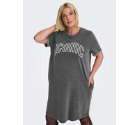 Jerseykleid ONLY CARMAKOMA "CARKAYLEE SS QUOTE BLK DRESS JRS", Damen, Gr. M, N-Gr, phantom detail:iconic, Jersey, Obermaterial: 62% Baumwolle, 38% Polyester, bedruckt, regular fit, Kleider Jerseykleid