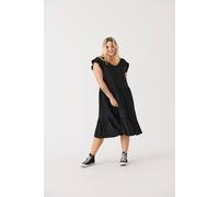 Jerseykleid ONLY CARMAKOMA "CARMAY LIFE CAP SL FRILL DRESS JRS NOOS", Damen, Gr. L (50/52), N-Gr, schwarz, Jersey, Obermaterial: 100% Baumwolle, unifarben, regular fit, V-Ausschnitt, Kleider Jerseykle