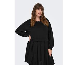 Jerseykleid ONLY CARMAKOMA "CARUMA ALBA L/S MIX KNEE DRESS JRS", Damen, Gr. L, N-Gr, schwarz, Jersey, Obermaterial: 95% Polyester, 5% Elasthan, unifarben, regular fit knielang, Rundhals, Kleider Jerse