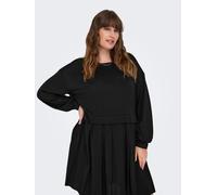 Jerseykleid ONLY CARMAKOMA "CARUMA ALBA L/S MIX KNEE DRESS JRS", Damen, Gr. S, N-Gr, schwarz, Jersey, Obermaterial: 95% Polyester, 5% Elasthan, unifarben, regular fit knielang, Rundhals, Kleider Jerse