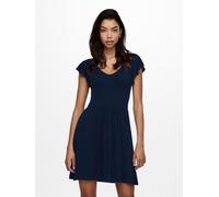 Jerseykleid ONLY "ONLBELIA S/L DRESS JRS", Damen, Gr. S (36), N-Gr, naval academy, Jersey, Obermaterial: 95% Viskose, 5% Elasthan, unifarben, regular fit kurz, V-Ausschnitt, Flügelärmel, Kleider Jerse