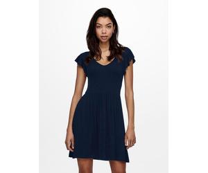Jerseykleid ONLY "ONLBELIA S/L DRESS JRS", Damen, Gr. S (36), N-Gr, naval academy, Jersey, Obermaterial: 95% Viskose, 5% Elasthan, unifarben, regular fit kurz, V-Ausschnitt, Flügelärmel, Kleider Jerse
