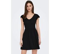 Jerseykleid ONLY "ONLBELIA S/L DRESS JRS", Damen, Gr. XS (34), N-Gr, schwarz, Jersey, Obermaterial: 95% Viskose, 5% Elasthan, unifarben, regular fit kurz, V-Ausschnitt, Flügelärmel, Kleider Jerseyklei