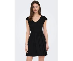 Jerseykleid ONLY "ONLBELIA S/L DRESS JRS", Damen, Gr. XS (34), N-Gr, schwarz, Jersey, Obermaterial: 95% Viskose, 5% Elasthan, unifarben, regular fit kurz, V-Ausschnitt, Flügelärmel, Kleider Jerseyklei