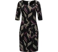 Jerseykleid RAGWEAR "Kenisha Print", Damen, Gr. XS (34), Normalgrößen, schwarz, Material: 67% Polyester, 28% Viskose, 5% Elasthan, figurumspielend knielang, Rundhals, Krempelärmel abgesteppte Kante kr