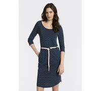 Jerseykleid RAGWEAR "LILITHA ZIG ZAG O", Damen, Gr. S, N-Gr, blau (petrol), Jersey, Obermaterial: 50% Baumwolle, 50% Modal, gemustert, kniefrei, Rundhals, Kleider Jerseykleid, mit Taillen-Bindegürtel