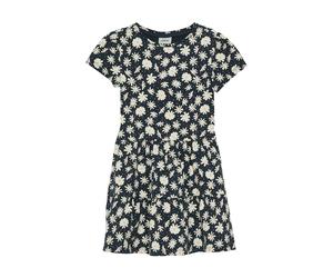 Jerseykleid S.OLIVER JUNIOR, Mädchen, Gr. 104, N-Gr, bunt (navy), Jersey, Obermaterial: 95% Baumwolle, 5% Elasthan, geblümt, gemustert, bequem kniefrei, Rundhals, Puffärmel, Kleider Jerseykleid, Stufe