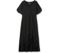 Langes Jerseykleid in Wickeloptik, mit Volantrock, schwarz, Gr.54