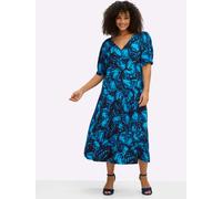 Jerseykleid SHEEGO BY JOE BROWNS "Jersey-Kleid", Damen, Gr. 54, Normalgrößen, tiefblau, royalblau, gemustert, Jersey, 95% Viskose, 5% Elasthan, gemustert, wadenlang, V-Ausschnitt, Kleider Jerseykleid