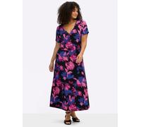 Jerseykleid SHEEGO BY JOE BROWNS "Jersey-Kleid", Damen, Gr. 58, Normalgrößen, schwarz, pink, gemustert, Jersey, 95% Viskose, 5% Elasthan, geblümt, gemustert, mehrfarbig, lang, V-Ausschnitt, Kleider Je