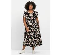 Jerseykleid SHEEGO BY JOE BROWNS "Jerseykleid", Damen, Gr. 54, Normalgrößen, schwarz (schwarz, gemustert), Jersey, 95% Viskose, 5% Elasthan, Paisley, bedruckt, gemustert, mehrfarbig, wadenlang, V-Auss