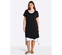 Jerseykleid SHEEGO "Jersey-Kleid", Damen, Gr. 56, Normalgrößen, schwarz, weiß, Jersey, 95% Viskose, 5% Elasthan, unifarben, wadenlang, Rundhals, Kleider Jerseykleid (90858519-56) schwarz, weiß