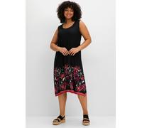 Jerseykleid SHEEGO "Jerseykleid", Damen, Gr. 42, Normalgrößen, schwarz (schwarz bedruckt), 95% Viskose, 5% Elasthan, geblümt, gemustert, knielang, Rundhals, Kleider Jerseykleid (34428207-42) schwarz b