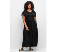Jerseykleid SHEEGO "Jerseykleid", Damen, Gr. 48, Normalgrößen, schwarz, 50% Baumwolle, 50% Modal, unifarben, lang, V-Ausschnitt, Kleider Jerseykleid (88856014-48) schwarz