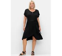 Jerseykleid SHEEGO "Jerseykleid", Damen, Gr. 48, Normalgrößen, schwarz, Jersey, 95% Viskose, 5% Elasthan, unifarben, knielang, Rundhals, Kleider Jerseykleid (41920428-48) schwarz