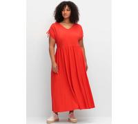 Jerseykleid SHEEGO "Jerseykleid", Damen, Gr. 54, Normalgrößen, rot, 50% Baumwolle, 50% Modal, unifarben, lang, V-Ausschnitt, Kleider Jerseykleid (46633237-54) rot