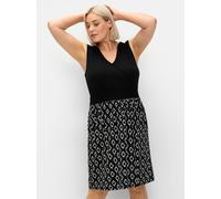 Jerseykleid SHEEGO "Große Größen", Damen, Gr. 54, Normalgrößen, schwarz-weiß (schwarz, weiß), Obermaterial: 95% Viskose, 5% Elasthan, gemustert, feminin, figurbetont knieumspielend, V-Ausschnitt, ohne