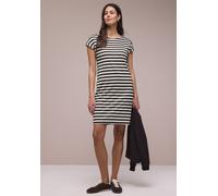 Jerseykleid STREET ONE, Damen, Gr. 34, EURO-Größen, espresso braun, Jersey, 73% Viskose, 24% Polyester, 3% Elasthan, gestreift, normal knielang, Rundhals, Bündchen, Kleider Jerseykleid, im Streifendes
