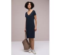 Jerseykleid STREET ONE, Damen, Gr. 34, EURO-Größen, shadowed navy, Jersey, 95% Viskose, 5% Elasthan, unifarben mit Farbeinsätzen, normal knielang, V-Ausschnitt, Bündchen, Kleider Jerseykleid, aus Visk