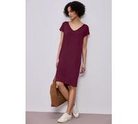 Jerseykleid STREET ONE, Damen, Gr. 34, EURO-Größen, truffle rot, Jersey, 95% Viskose, 5% Elasthan, unifarben mit Farbeinsätzen, normal knielang, V-Ausschnitt, Bündchen, Kleider Jerseykleid, aus Viskos