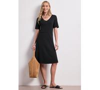 Jerseykleid STREET ONE, Damen, Gr. 36, N-Gr, schwarz, Web, Obermaterial: 70% Viskose, 25% Polyester, 5% Elasthan, unifarben, körpernah kniefrei, V-Ausschnitt, abgesteppte Kante, Kleider Jerseykleid, u