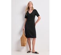 Jerseykleid STREET ONE, Damen, Gr. 40, EURO-Größen, schwarz, Jersey, 70% Viskose, 25% Polyester, 5% Elasthan, unifarben, normal knielang, V-Ausschnitt, abgesteppt, Kleider Jerseykleid, aus Viskose (44