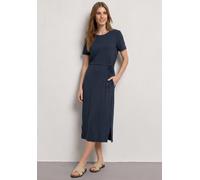 Jerseykleid STREET ONE, Damen, Gr. 40, EURO-Größen, schwarzest blau, Stoff, 95% Viskose, 5% Elasthan, unifarben, normal wadenlang, Rundhals, abgesteppt, Kleider Jerseykleid, aus Viskose (25963436-40)