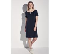 Jerseykleid STREET ONE, Damen, Gr. 42, EURO-Größen, blau (tiefblau), Jersey, 95% Viskose, 5% Elasthan, unifarben, gerade knielang, Rundhals, Bündchen, Kleider Jerseykleid, knielang (17727520-42) tiefb
