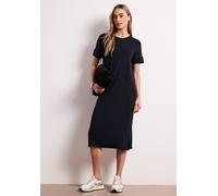 Jerseykleid STREET ONE, Damen, Gr. 42, EURO-Größen, shadowed navy, Jersey, 70% Polyester, 25% Viskose, 5% Elasthan, unifarben, normal wadenlang, Rundhals, Bündchen, Kleider Jerseykleid, mit Rundhalsau
