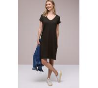 Jerseykleid STREET ONE, Damen, Gr. 44, EURO-Größen, espresso braun, Jersey, 95% Viskose, 5% Elasthan, unifarben mit Farbeinsätzen, normal knielang, V-Ausschnitt, Bündchen, Kleider Jerseykleid, aus Vis