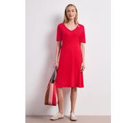 Jerseykleid STREET ONE, Damen, Gr. 44, EURO-Größen, salsa rot, Jersey, 70% Viskose, 25% Polyester, 5% Elasthan, unifarben, normal knielang, V-Ausschnitt, abgesteppt, Kleider Jerseykleid, aus Viskose (