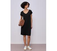 Jerseykleid STREET ONE, Damen, Gr. 44, EURO-Größen, schwarz, Jersey, 95% Viskose, 5% Elasthan, unifarben mit Farbeinsätzen, normal knielang, V-Ausschnitt, Bündchen, Kleider Jerseykleid, aus Viskose (8