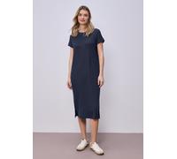 Jerseykleid STREET ONE, Damen, Gr. 46, EURO-Größen, shadowed navy, Jersey, 75% Viskose, 20% Polyester, 5% Elasthan, unifarben, comfort fit Midi, Rundhals, normaler Saum, Kleider Jerseykleid, mit Rundh