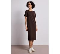 Jerseykleid STREET ONE, Damen, Gr. 46, EURO-Größen, espresso braun, Jersey, 70% Polyester, 25% Viskose, 5% Elasthan, unifarben, normal wadenlang, Rundhals, Bündchen, Kleider Jerseykleid, mit Rundhalsa