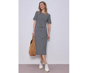 Jerseykleid STREET ONE, Damen, Gr. 46, N-Gr, schwarz-weiß (shadowed navy), Jersey, Obermaterial: 85% Viskose, 13% Polyester, 2% Elasthan, gestreift, körpernah 7/8-Länge, Rundhals, Kleider Jerseykleid,