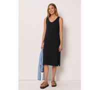 Jerseykleid STREET ONE STUDIO, Damen, Gr. 40, EURO-Größen, schwarz, Web, 49% Baumwolle, 49% Polyester, 2% Elasthan, unifarben, comfort fit knieumspielend, V-Ausschnitt, abgesteppt, Kleider Jerseykleid