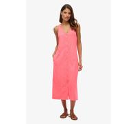 Jerseykleid SUPERDRY "BEACH JERSEY VEST MIDI DRESS", Damen, Gr. M, N-Gr, rot (fiery coral), Jersey, Obermaterial: 100% Baumwolle, unifarben, loose fit wadenlang, V-Ausschnitt, Kleider Jerseykleid, Som