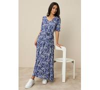 Jerseykleid TAMARIS, Damen, Gr. 36, N-Gr, blau gemustert, Single Jersey, Obermaterial: 95% Viskose, 5% Elasthan, geblümt, figurumspielend knöchellang, V-Ausschnitt, Puffärmel Volant mit Gummizug, Klei