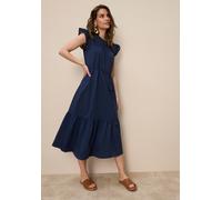 Jerseykleid TAMARIS, Damen, Gr. 40, N-Gr, marine, Single Jersey, Obermaterial: 100% Baumwolle. Spitze: 100% Baumwolle, unifarben, figurumspielend ca. Mitte Wade, Rundhals, Flügelärmel, Kleider Jerseyk