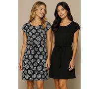Jerseykleid TAMARIS "im Set, aus elastischer Viskosemischung", Damen, Gr. 38, N-Gr, schwarz, gemustert, Single Jersey, Obermaterial: 95% Viskose, 5% Elasthan. Obermaterial Uni: 95% Viskose, 5% Elastha
