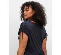 Jerseykleid SHEEGO "Jerseykleid", Damen, Gr. 48, Normalgrößen, blau (tiefblau), 50% Baumwolle, 50% Modal, unifarben, lang, V-Ausschnitt, Kleider Jerseykleid (51729437-48) tiefblau