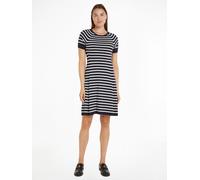 Jerseykleid TOMMY HILFIGER "CO JERSEY STITCH F&F DRESS", Damen, Gr. XXL (44), N-Gr, blau (desert sky, ivory petal stp), Jersey, Obermaterial: 67% Baumwolle, 33% Polyamid, gestreift, figurbetont Midi,