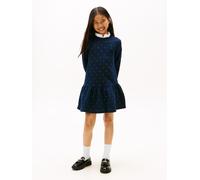 Jerseykleid TOMMY HILFIGER "FESTIVE STUD HWK DRESS LS", Mädchen, Gr. 12 (152), N-Gr, schwarz night navy, Web, Obermaterial: 65% Baumwolle, 35% Polyester, gemustert, gepunktet, regular fit ca. Mitte Ob